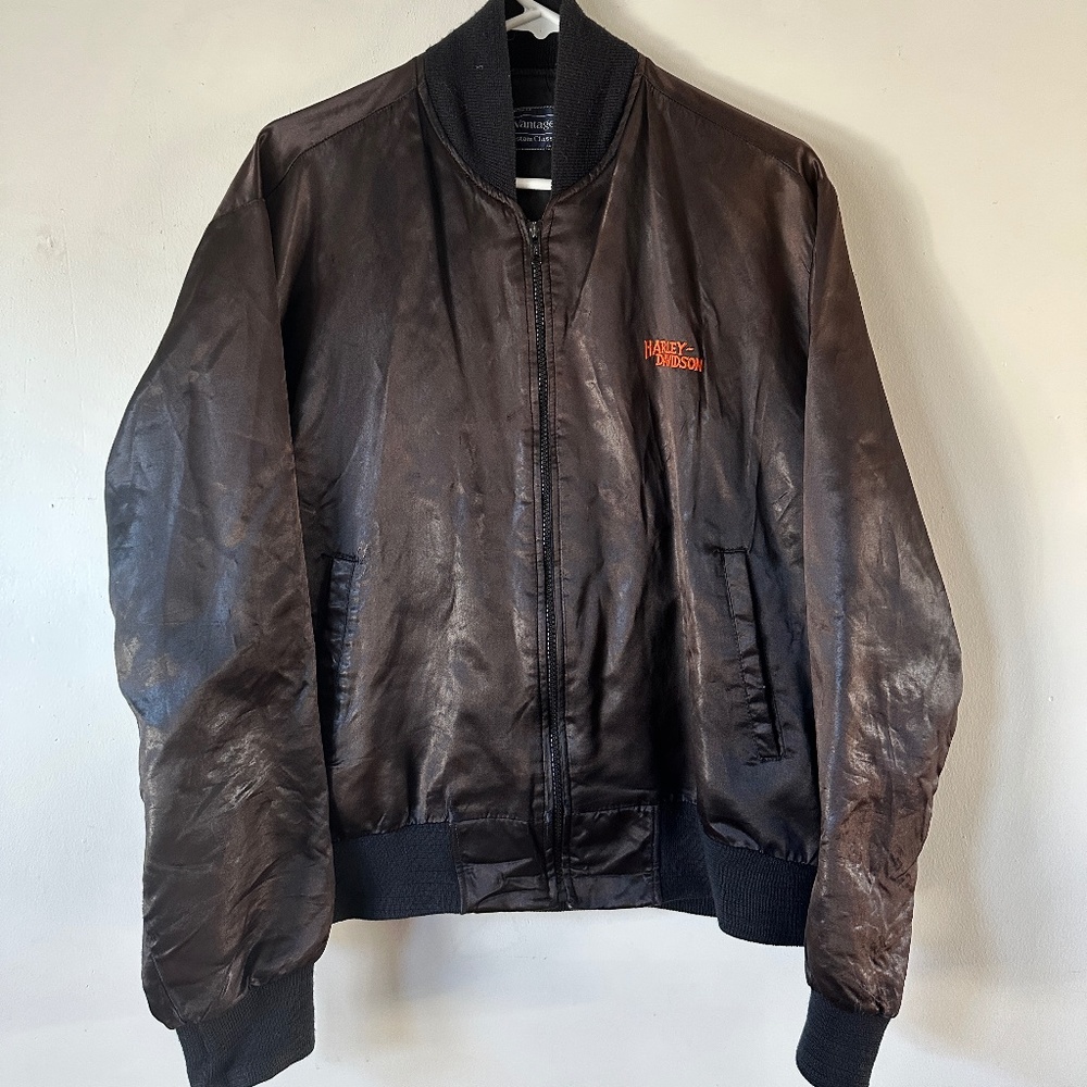 Vintage 80’s Harley Davidson Vantage Eagle Patch Satin Jacket MEDIUM